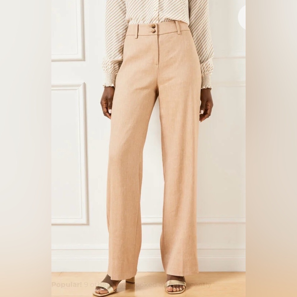 Talbots Cafe Wide Leg Textured Stretch Linen Pants Classic Timeless Flattering‎ - Picture 2 of 11